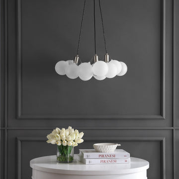 Aubrey 24" 3-Light Mid-Century Glam Frosted Glass Orb LED Chandelier - JONATHAN Y
